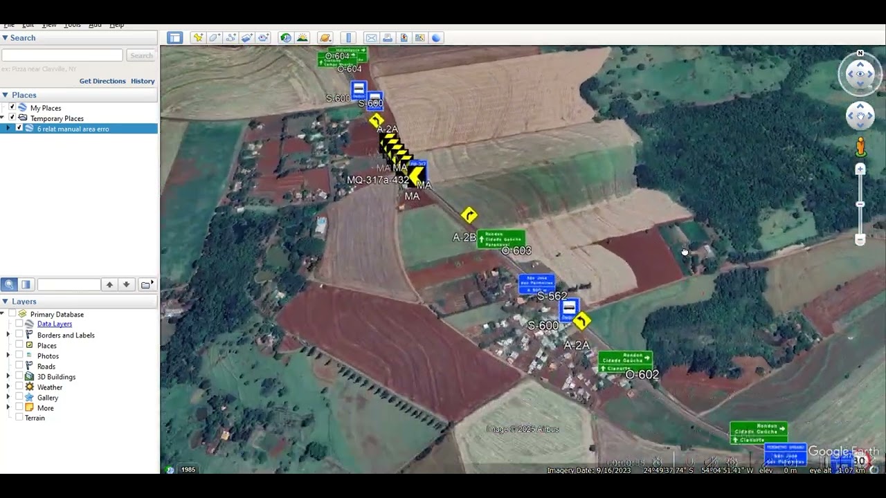 Conversão de sinalização vertical para KMZ — visualização no Google Earth