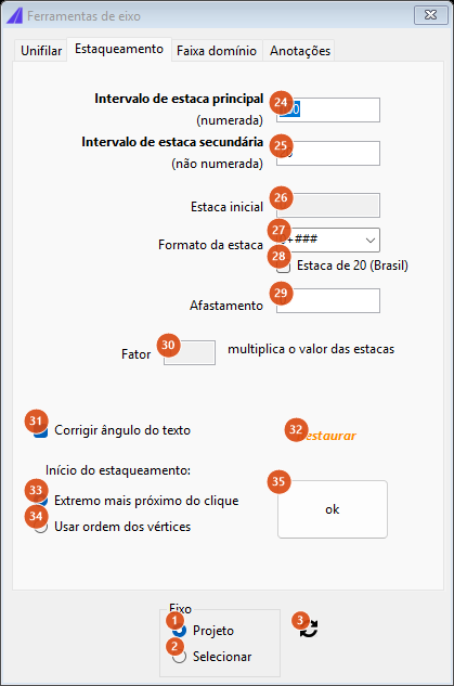 Alignment Tools, Chainage tab