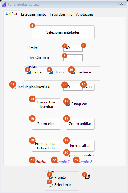 Alignment Tools, Unifilar tab