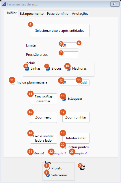 Alignment Tools, Unifilar tab, Select mode