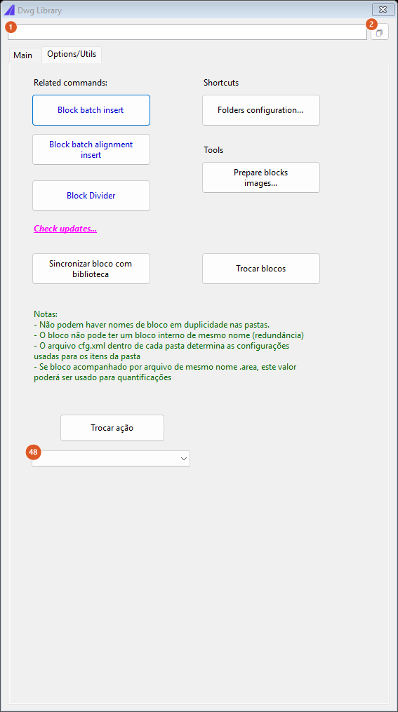 Dwg Library, Options/Utils tab