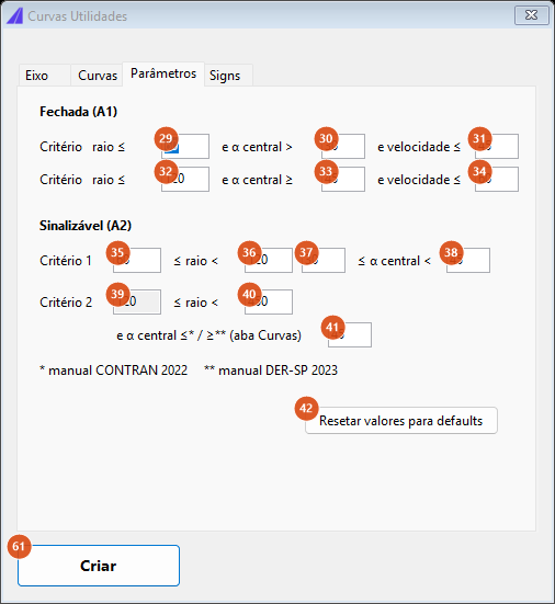 Parameters tab