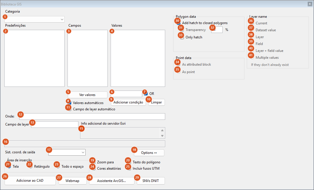 GIS Library, options panel open