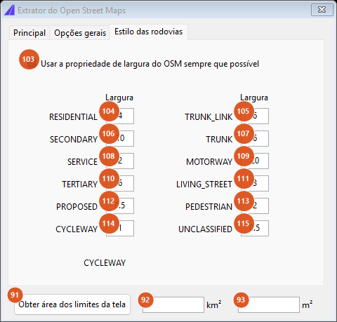 OSM Extractor, Roads styling tab