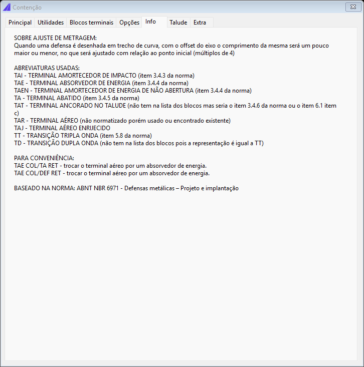 Road restraint, Info tab