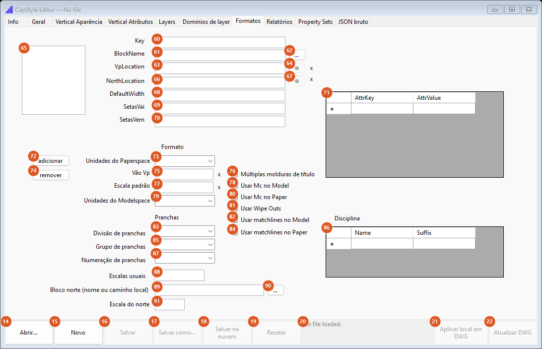 CapStyle Editor, Formats tab