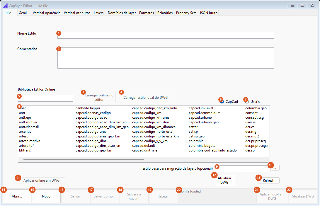 CapStyle Editor, Info tab