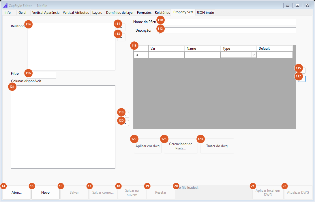 CapStyle Editor, Property Sets tab