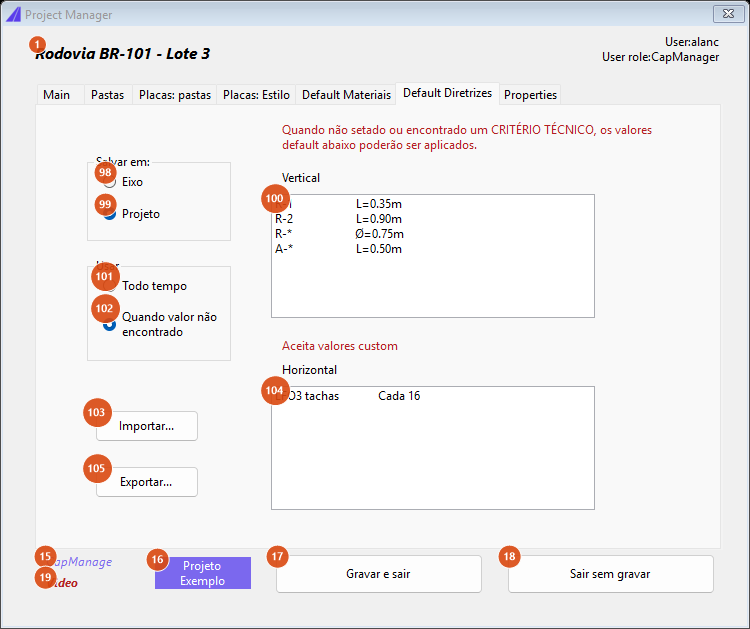 Project Manager, default guidelines tab