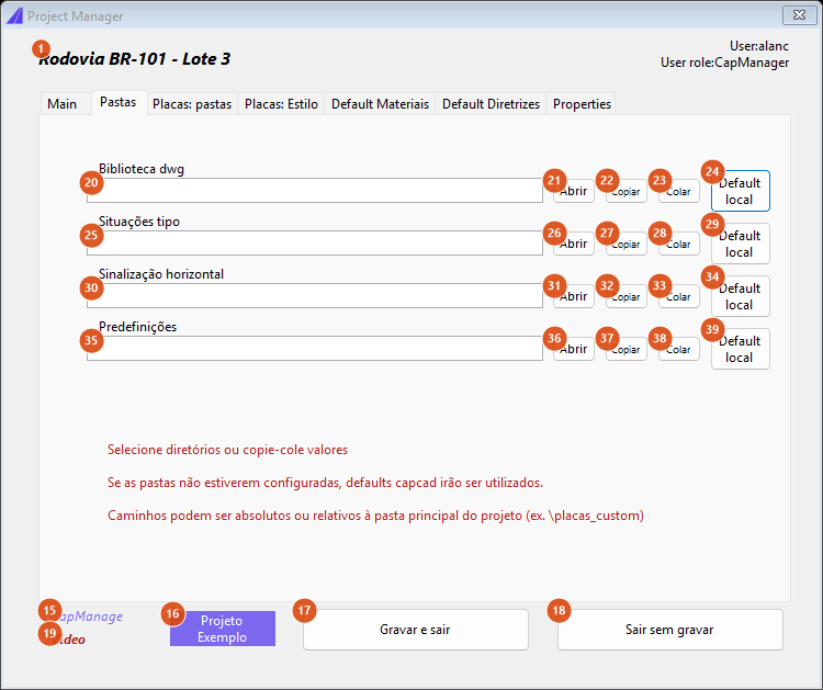 Project Manager, Folders tab