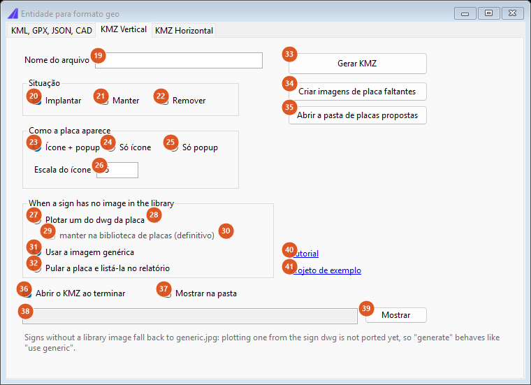 Entity to Geo Format, KMZ Vertical tab