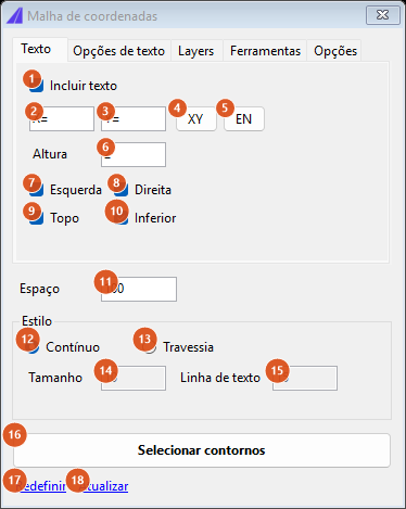 Coordinate grid, Text tab