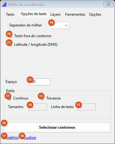 Coordinate grid, Text options tab