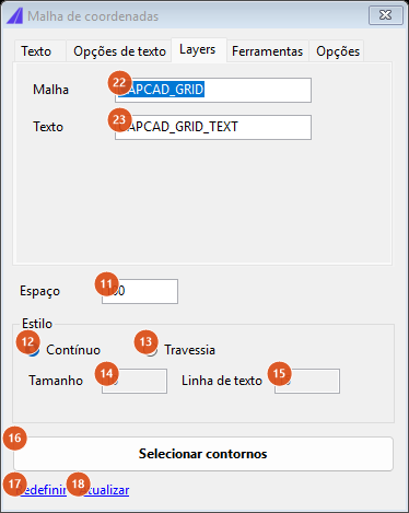 Coordinate grid, Layers tab