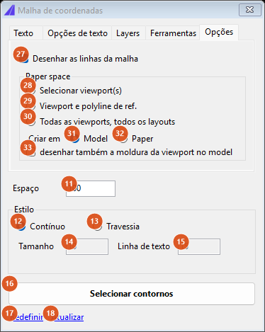 Coordinate grid, Options tab