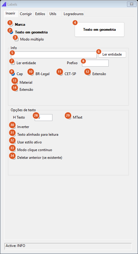 Insert tab, Text on geometry mode