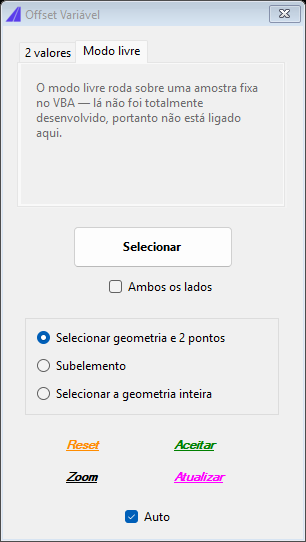 Variable Offset, Free mode tab