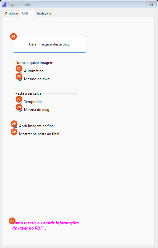 CapCad Publish, Util tab