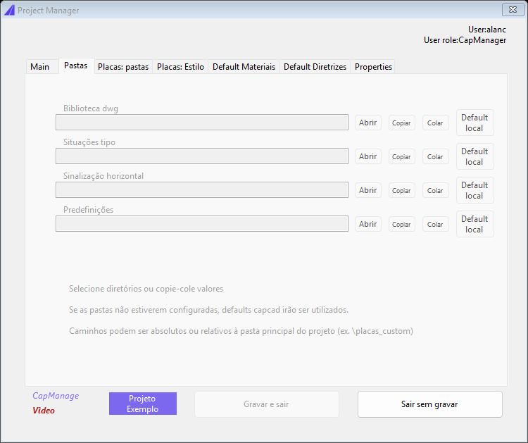 Project Manager, Folders tab