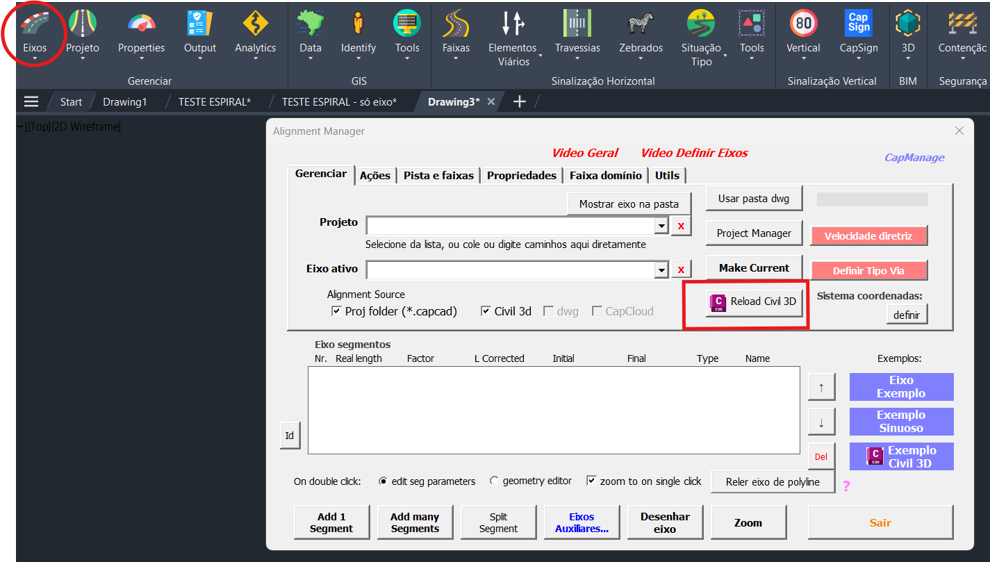 The Reread Civil 3D alignment command in the ribbon