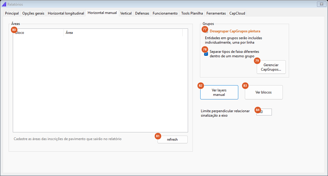 Reports, Horizontal manual tab