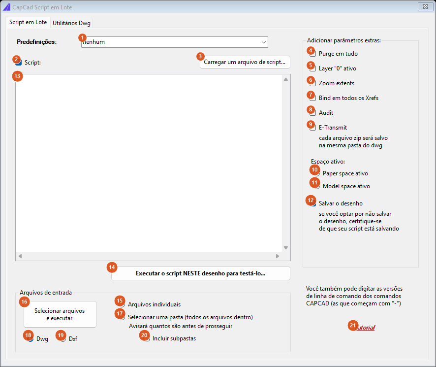 CapCad Batch Script, Batch Script tab