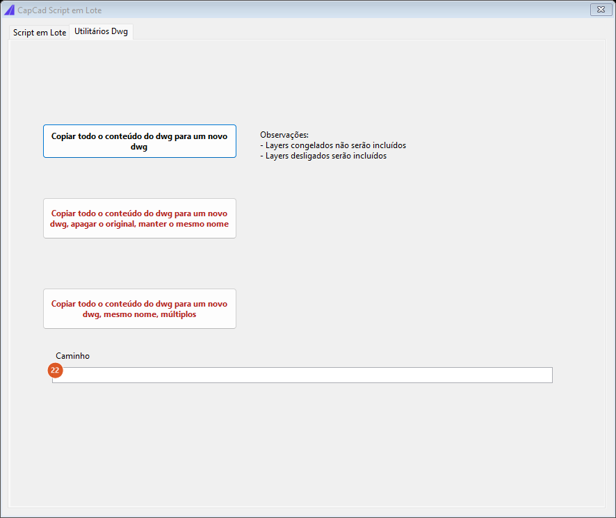 CapCad Batch Script, Dwg Utils tab