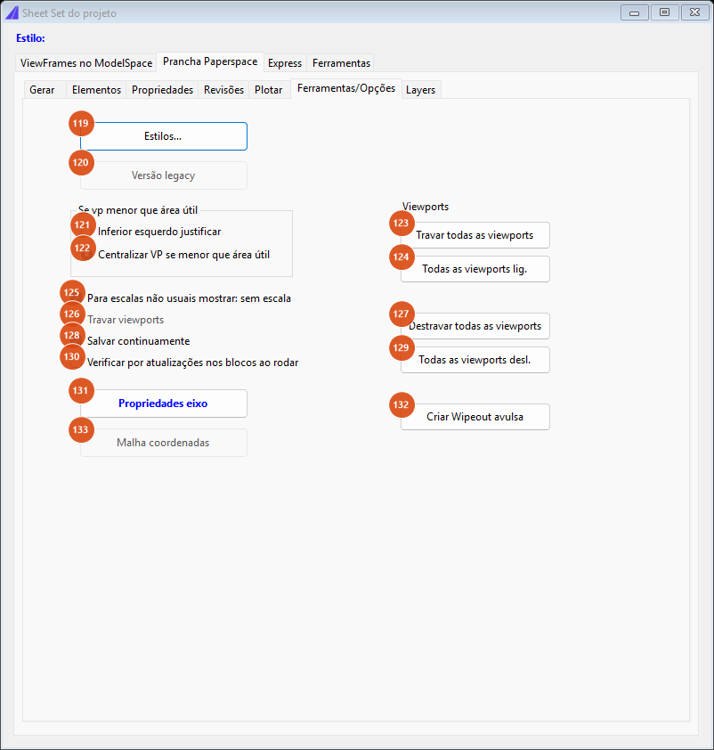 Sheet Set, Tools/Options tab