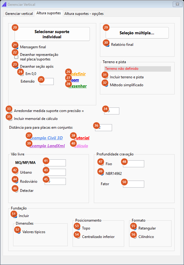 Manage vertical signing, Support height tab