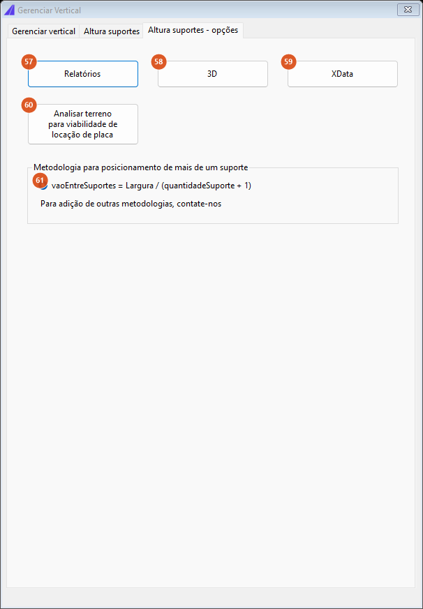 Manage vertical signing, Support height - options tab