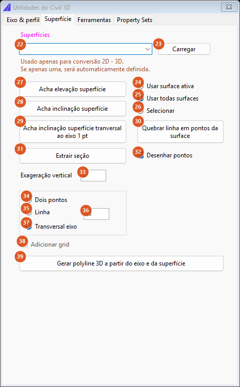 Civil 3D Utilities, Surface tab